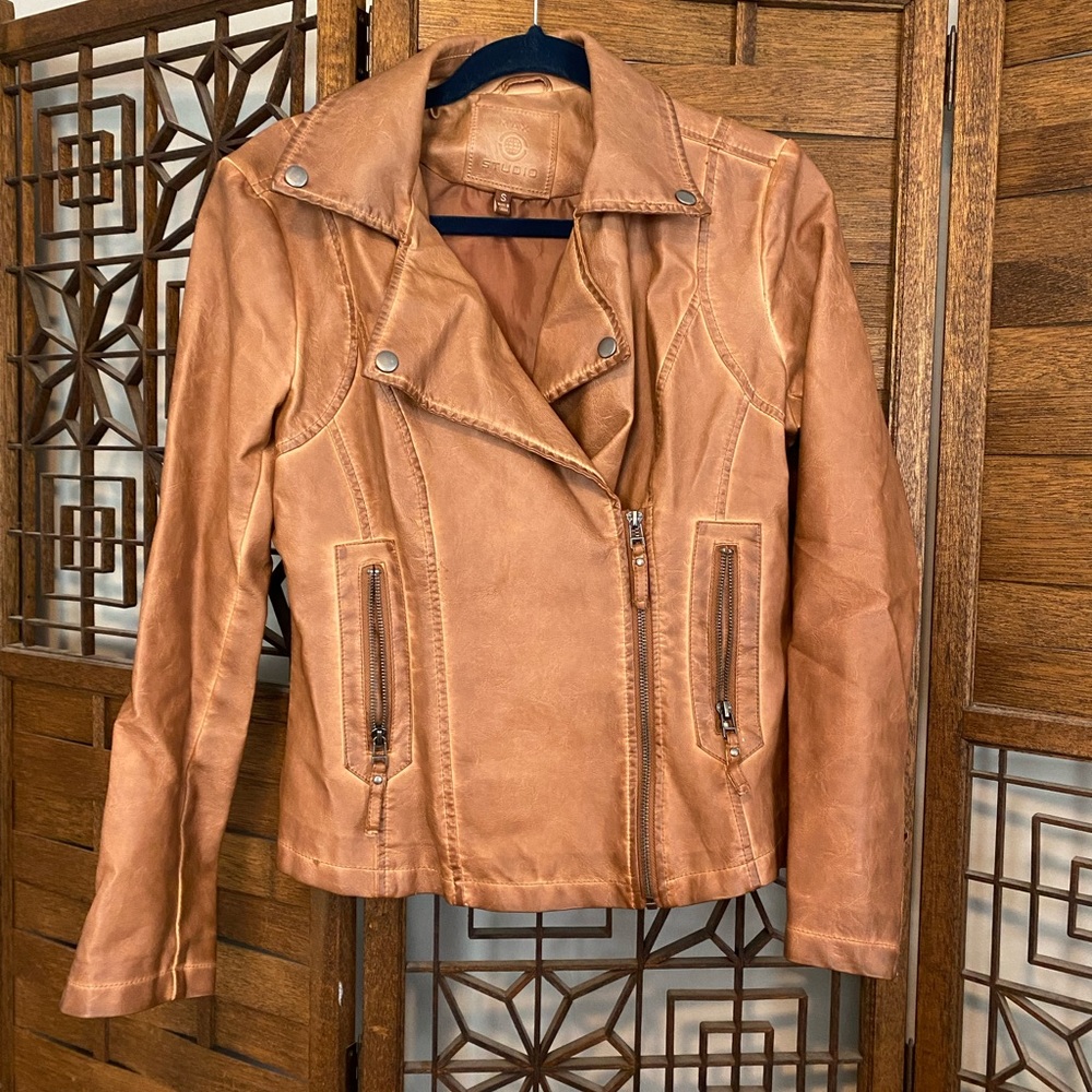 Max Studio tan vegan leather jacket